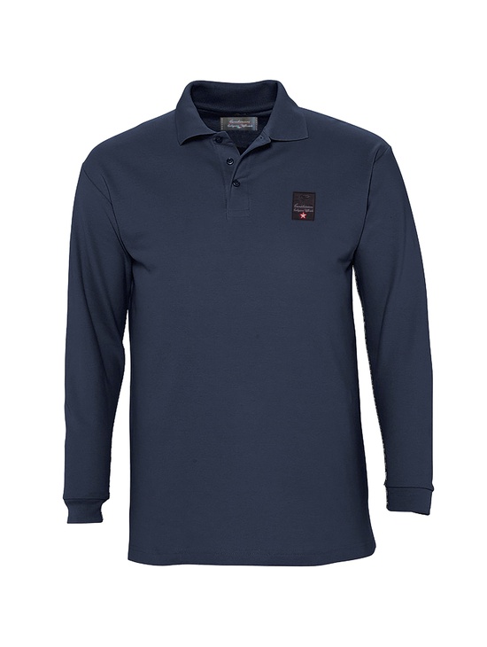 Polo Piquet M/l blu Patch Collez.ufficiale 